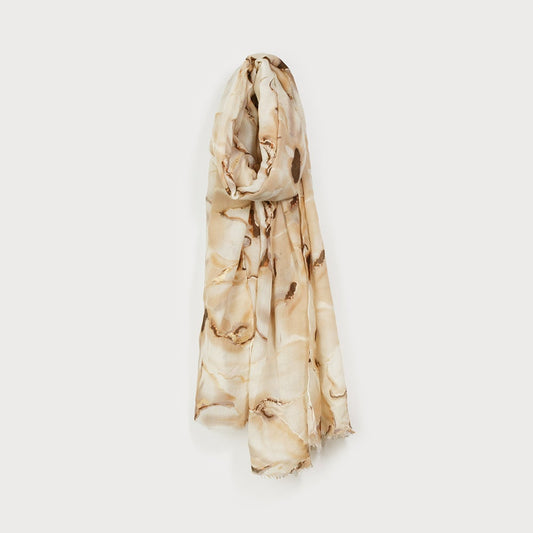 Caracol Lightweight Scarf w/Soft Beige Prints Beige 6195-BGE