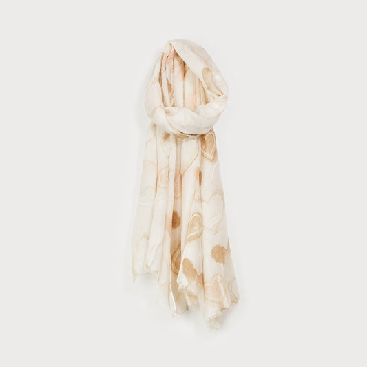 Caracol Lightweight Scarf w/Soft Beige Prints Cream 6195-Cream