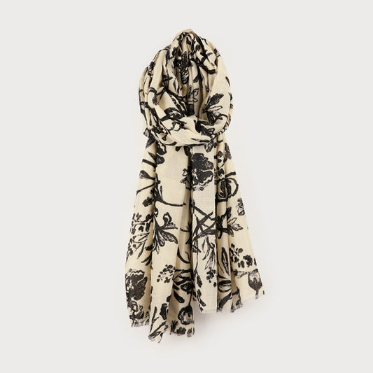 Caracol Lightweight Scarf with Black and White Prints 6196-FLW