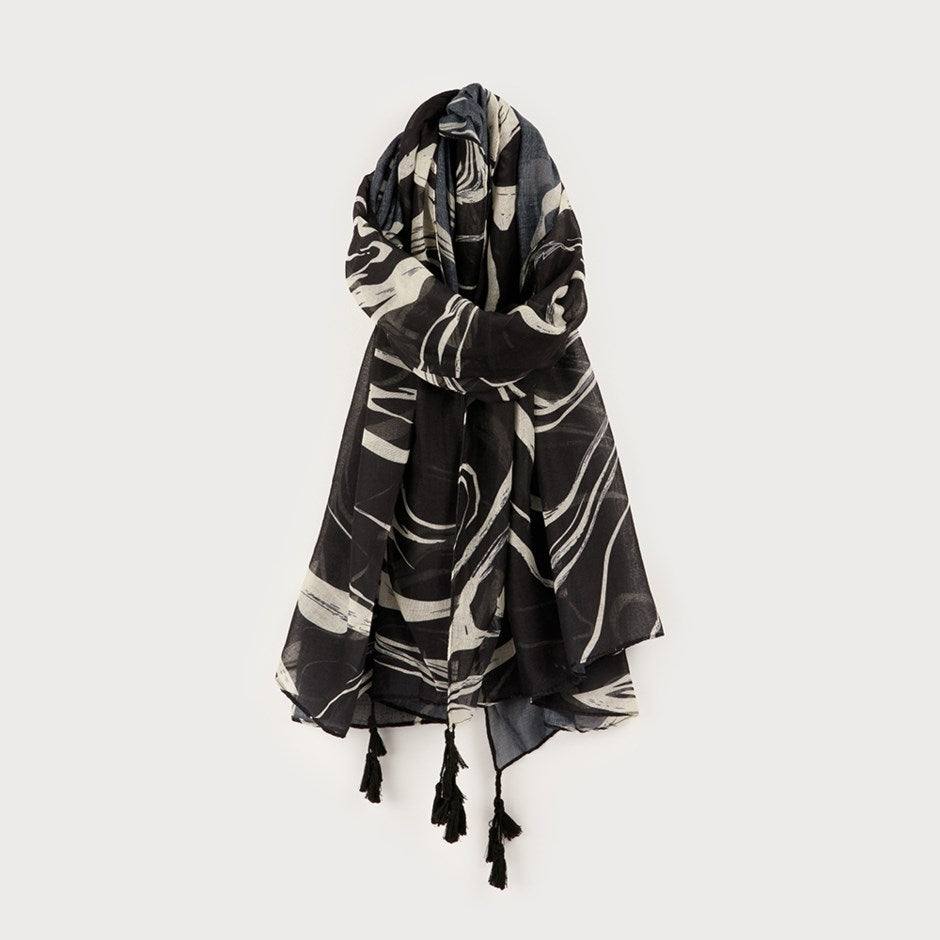 Caracol Lightweight Scarf with Black and White Prints 6196-LIN