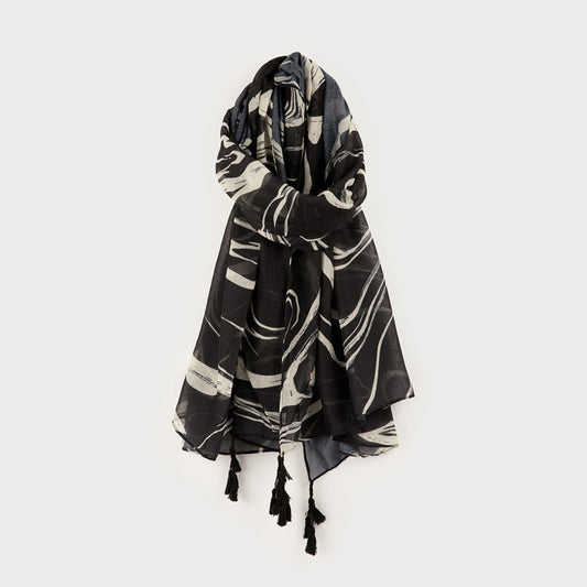 Caracol Lightweight Scarf with Black and White Prints 6196-LIN