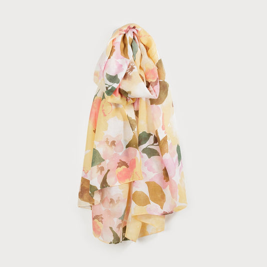 Caracol Lightweight Floral Print Scarf Yellow 6199-YEL