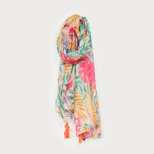Caracol Lightweight Floral Print Scarf w/Tassels Multi 6201-MUL