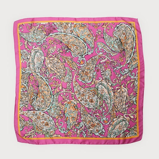 Caracol Satin Squared Scarf with Paisley Print 6203-PNK