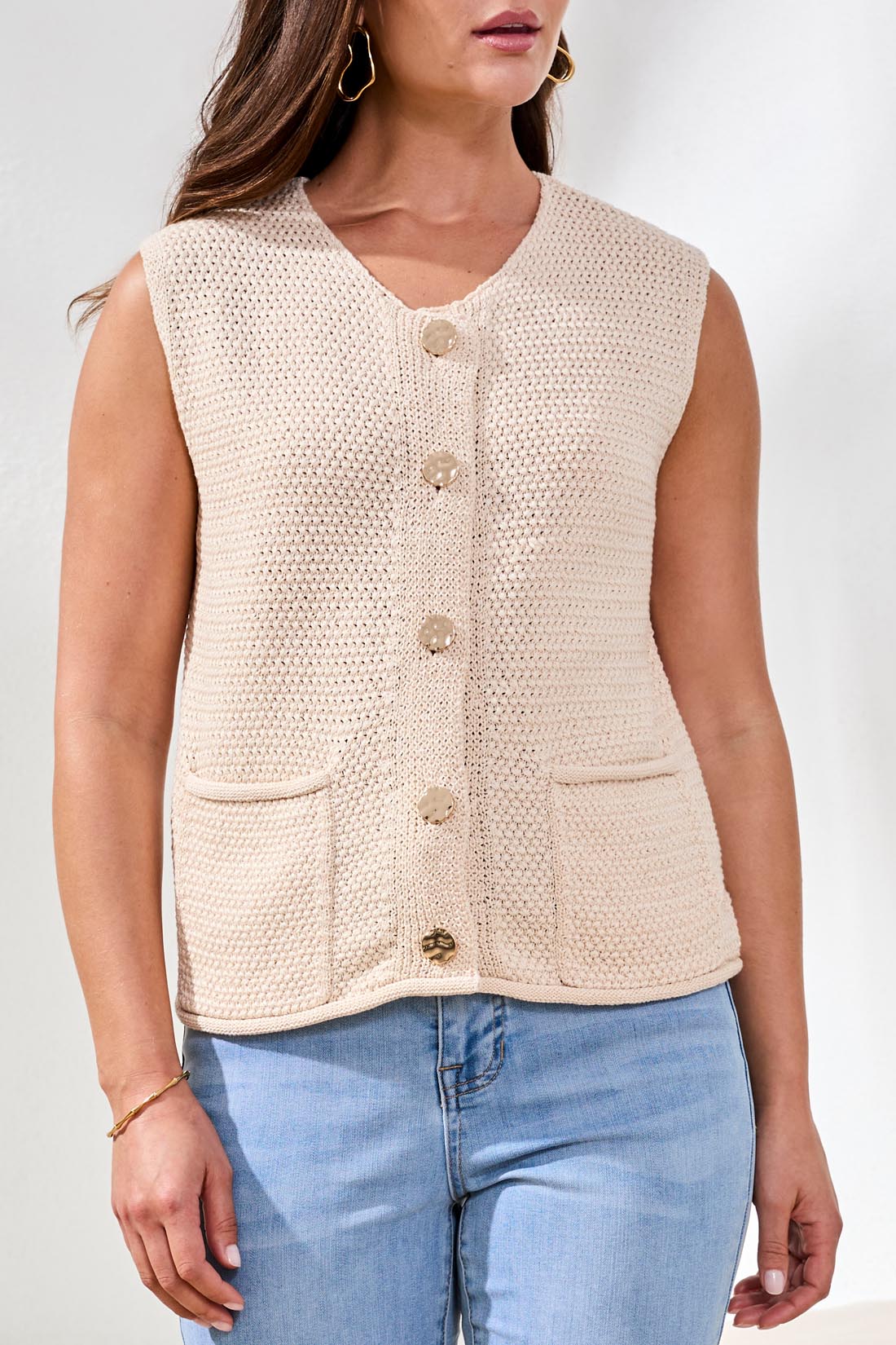 Tribal Sweater Vest w/Pockets & Fancy Buttons CocoCream 62080-5205-2527