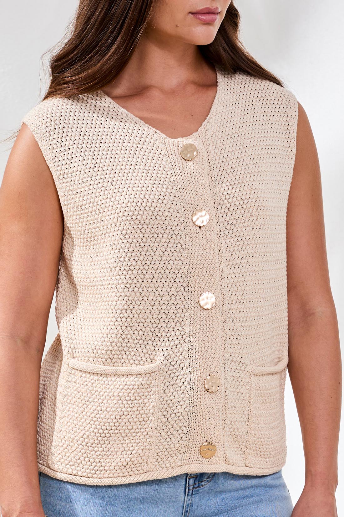 Tribal Sweater Vest w/Pockets & Fancy Buttons CocoCream 62080-5205-2527