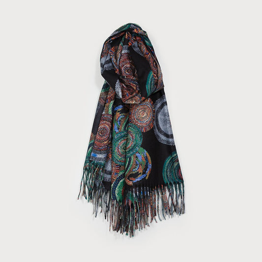 Caracol Soft Colourful Mandala Print Scarf 6210-BLK
