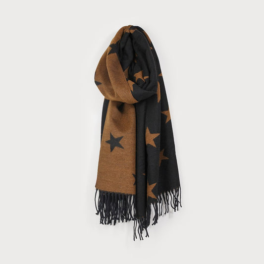 Caracol Soft and Warm Reversible Scarf w/Stars 6211-BLK