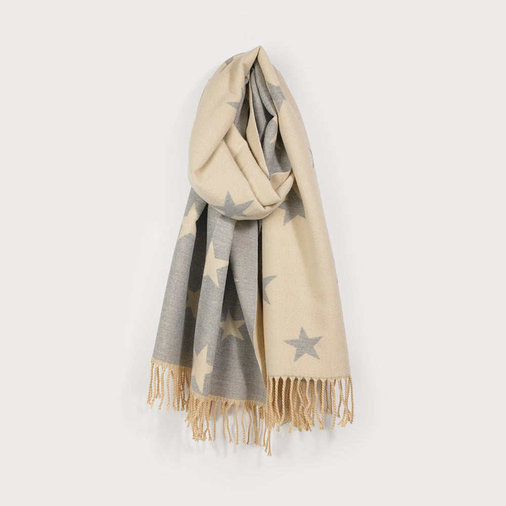 Caracol Soft and Warm Reversible Scarf w/Stars Cream 6211-CRM