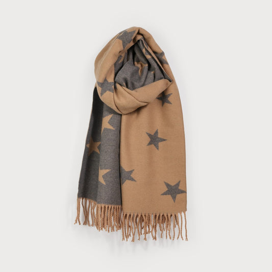 Caracol Soft and Warm Reversible Scarf w/Stars 6211-TAN