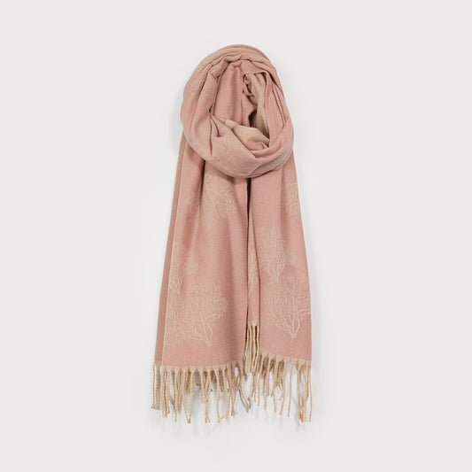 Caracol Large Silky Scarf w/Fringes & Tree Print 6213-PNK