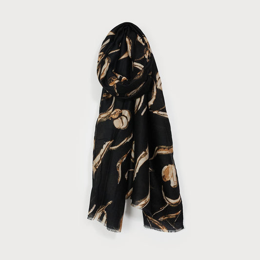 Caracol Lightweight Flower Print Scarf w/Lurex Black 6218-BLK