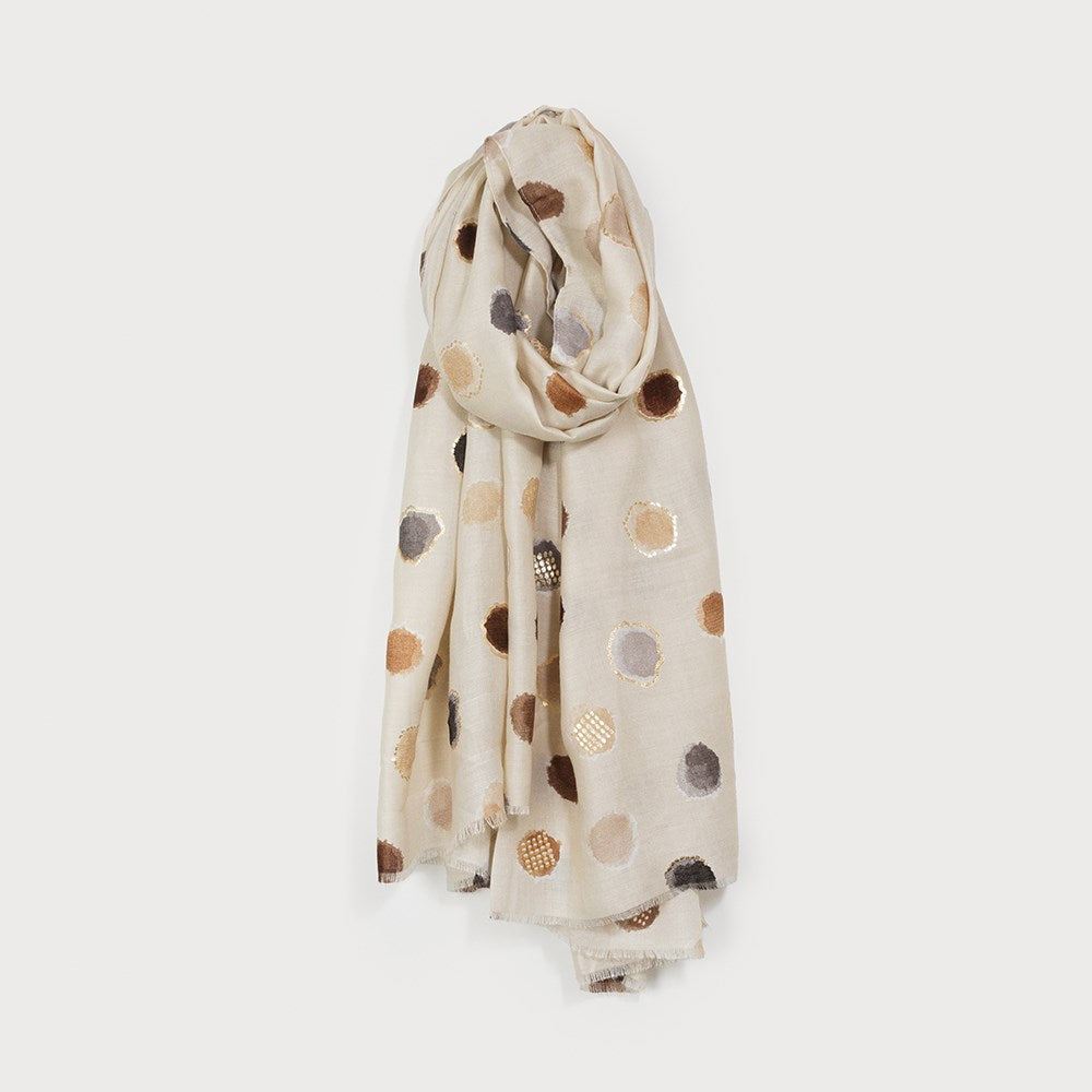 Caracol Lightweight Multi Dots Print Scarf Beige 6221-BGE