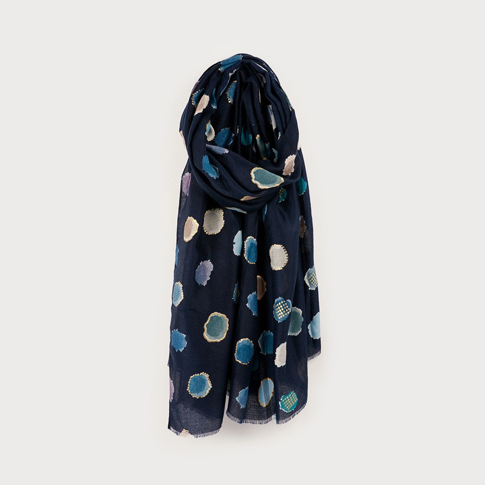 Caracol Lightweight Multi Dots Print Scarf Navy 6221-NAV