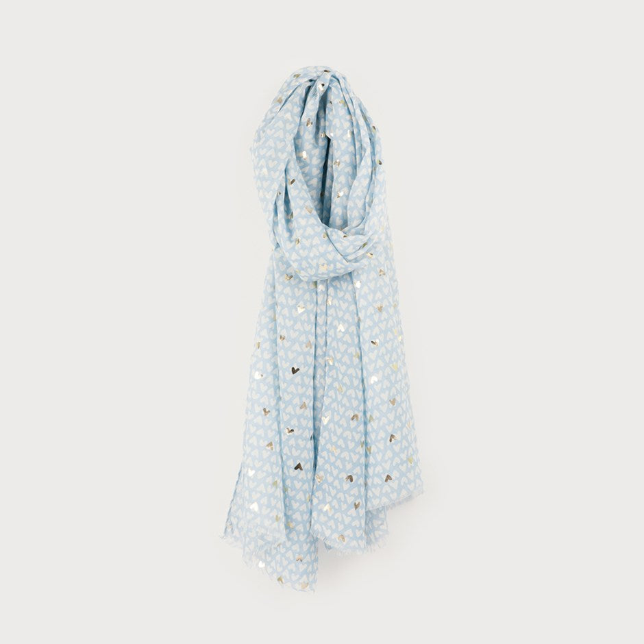 Caracol Lightweight Allover Mini Hearts Print Scarf Blue 6229-BLU