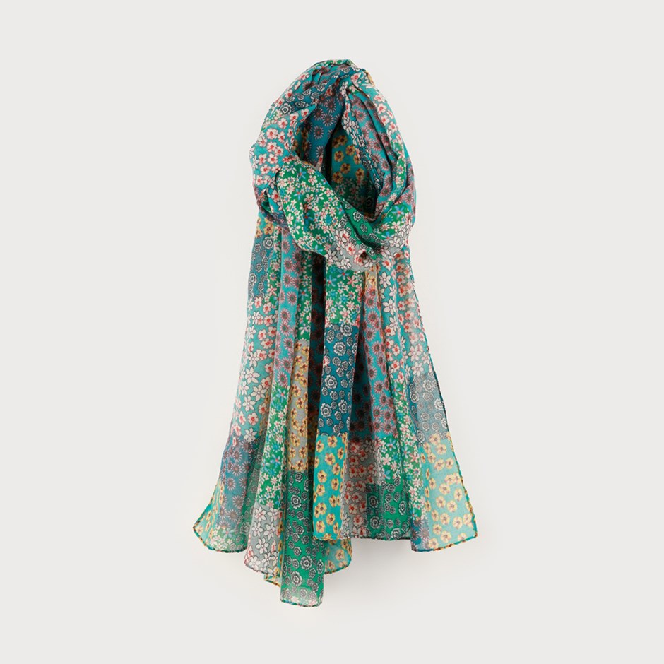 Caracol Lightweight Scarf w/Ditsy Flower Print Blue 6234-BLU