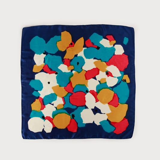 Caracol Satin Squared Scarf w/Flower Print Navy 6235-NAV