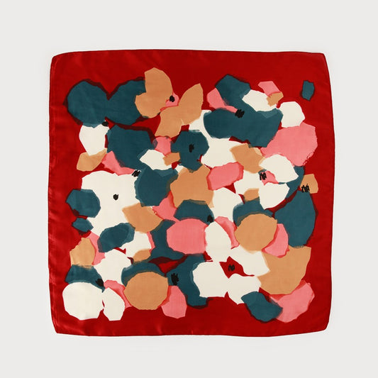 Caracol Satin Squared Scarf w/Flower Print Red 6235-RED