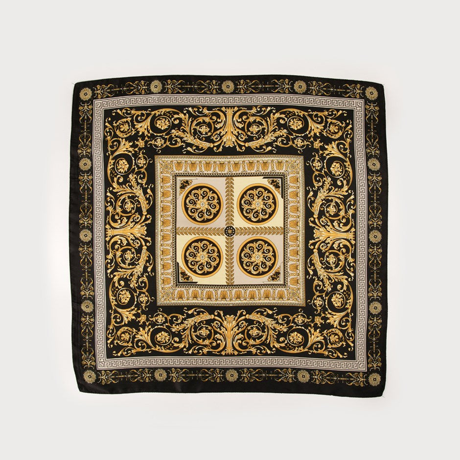 Caracol Satin Squared Scarf w/Paisley Print Black 6238-BLK