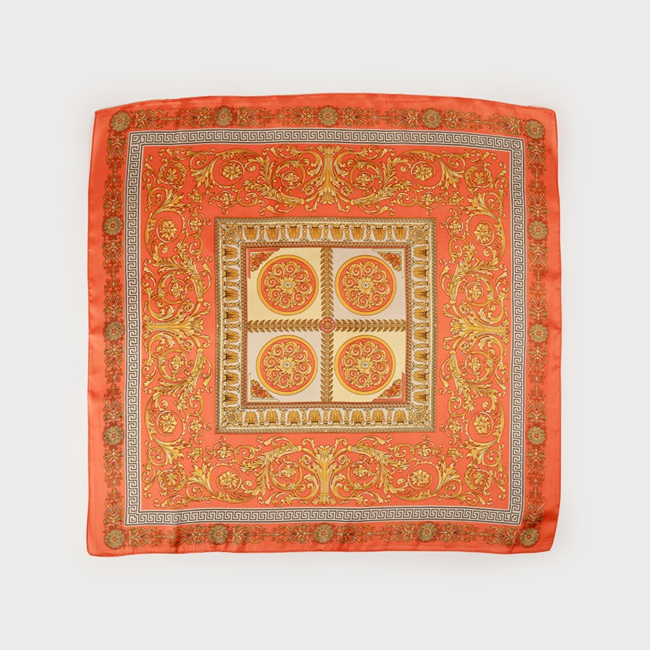 Caracol Satin Squared Scarf w/Paisley Print Orange 6238-ORA