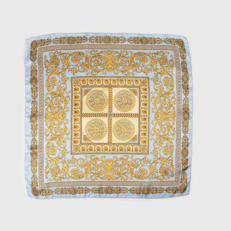 Caracol Satin Squared Scarf w/Paisley Print Sky 6238-SKY