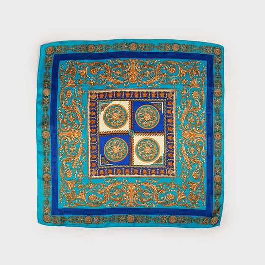Caracol Satin Squared Scarf w/Paisley Print Turquoise 6238-TUR