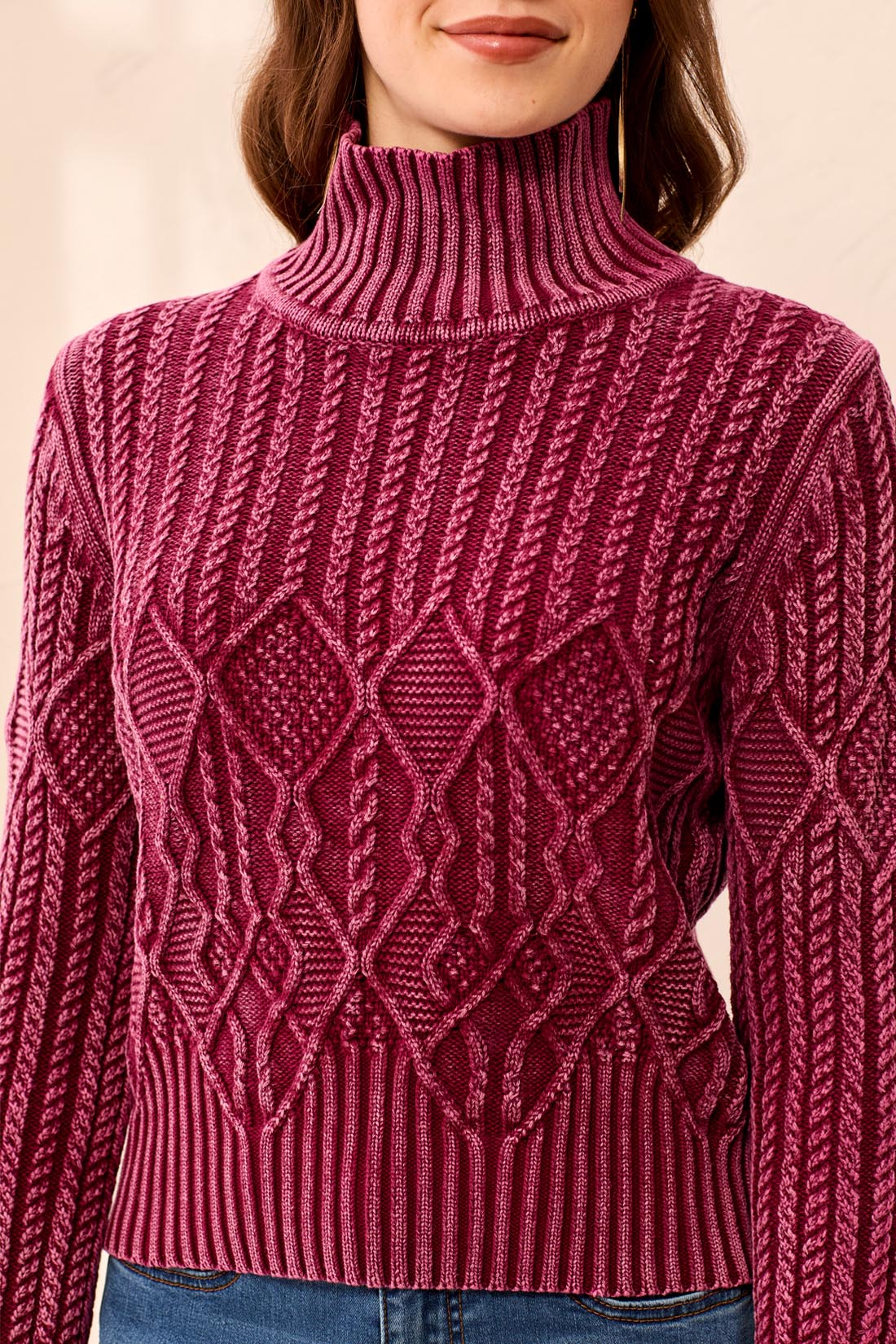 Tribal Mock Neck Sweater w/Special Wash Cherry Lacquer 62510-4632-2542