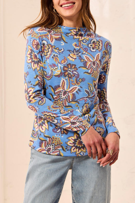 Tribal L/S Funnel Neck Top Blue Aura 62750-4214-3367