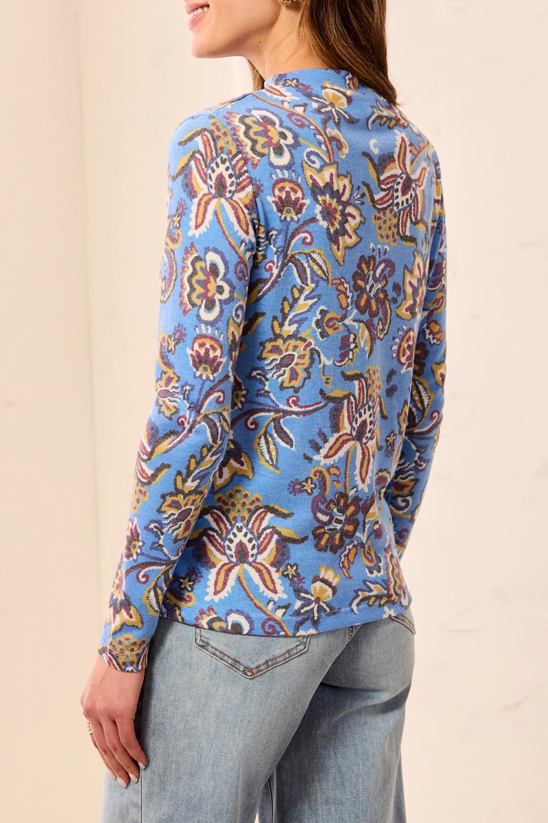 Tribal L/S Funnel Neck Top Blue Aura 62750-4214-3367