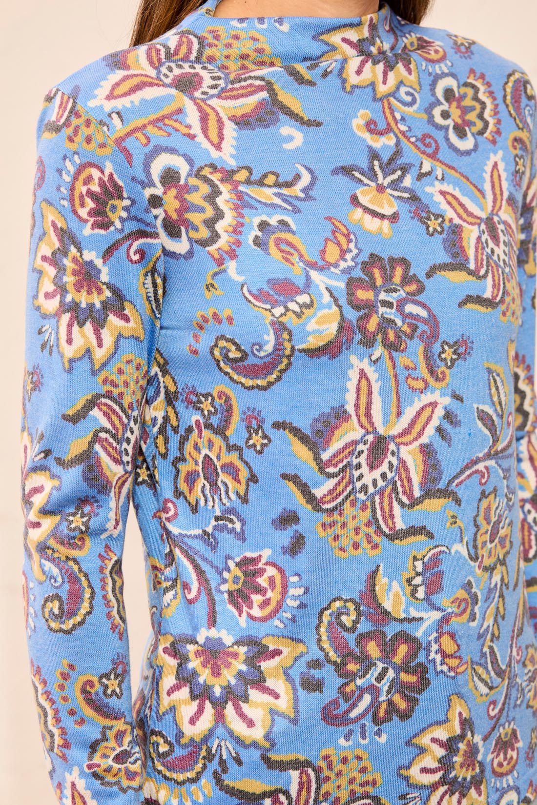 Tribal L/S Funnel Neck Top Blue Aura 62750-4214-3367