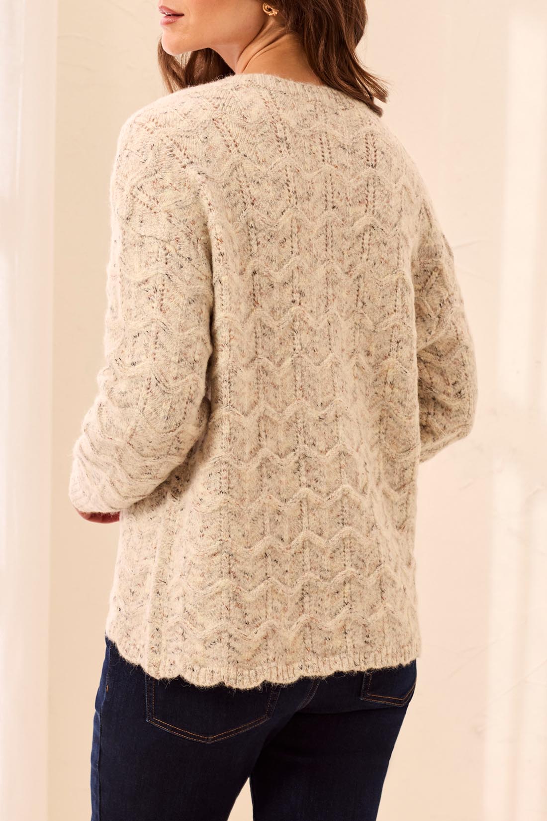 Tribal Henley Sweater w/Scallop Hem M Cream 62770-5035-3288