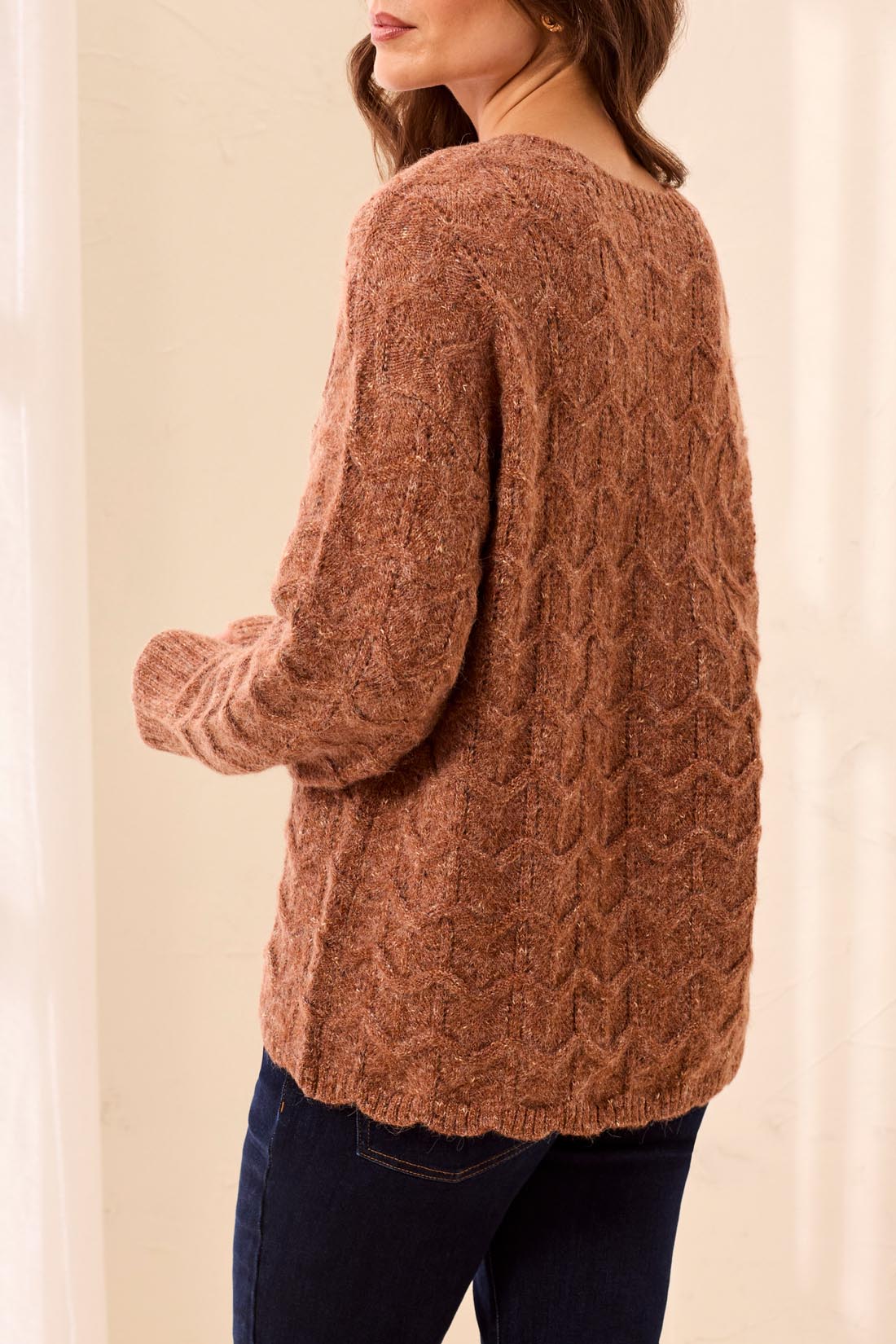 Tribal Henley Sweater w/Scallop Hem M Chocolate 62770-5035-3415