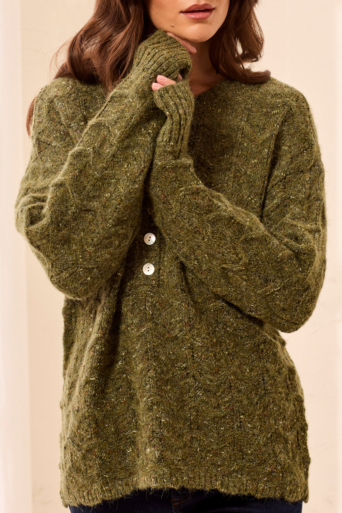 Tribal Henley Sweater w/Scallop Hem M Cedar Green 62770-5035-3417