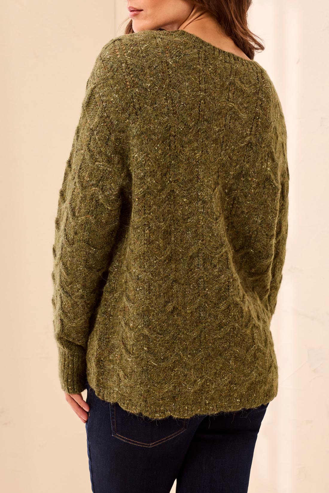 Tribal Henley Sweater w/Scallop Hem M Cedar Green 62770-5035-3417