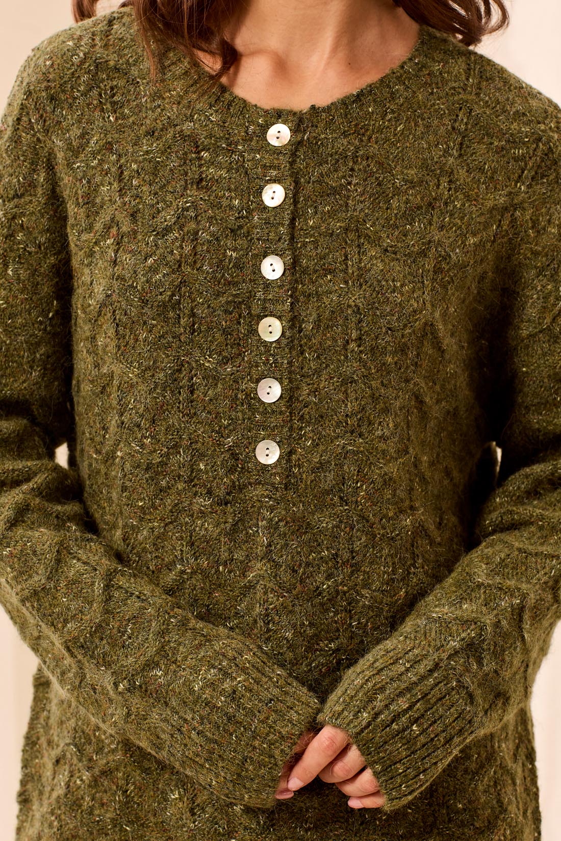Tribal Henley Sweater w/Scallop Hem M Cedar Green 62770-5035-3417
