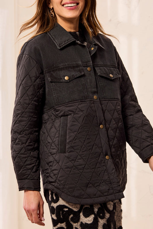 Tribal Mix Media Denim Quilted Jacket Black 62850-5795-0002