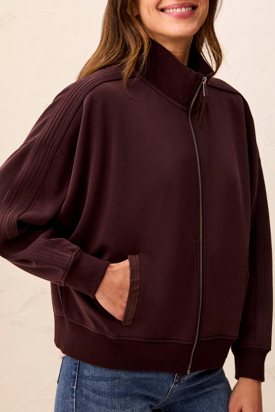 Tribal Knit Bomber w/PU Trims & Fancy Detail Saddlebrown 62940-5032-1297