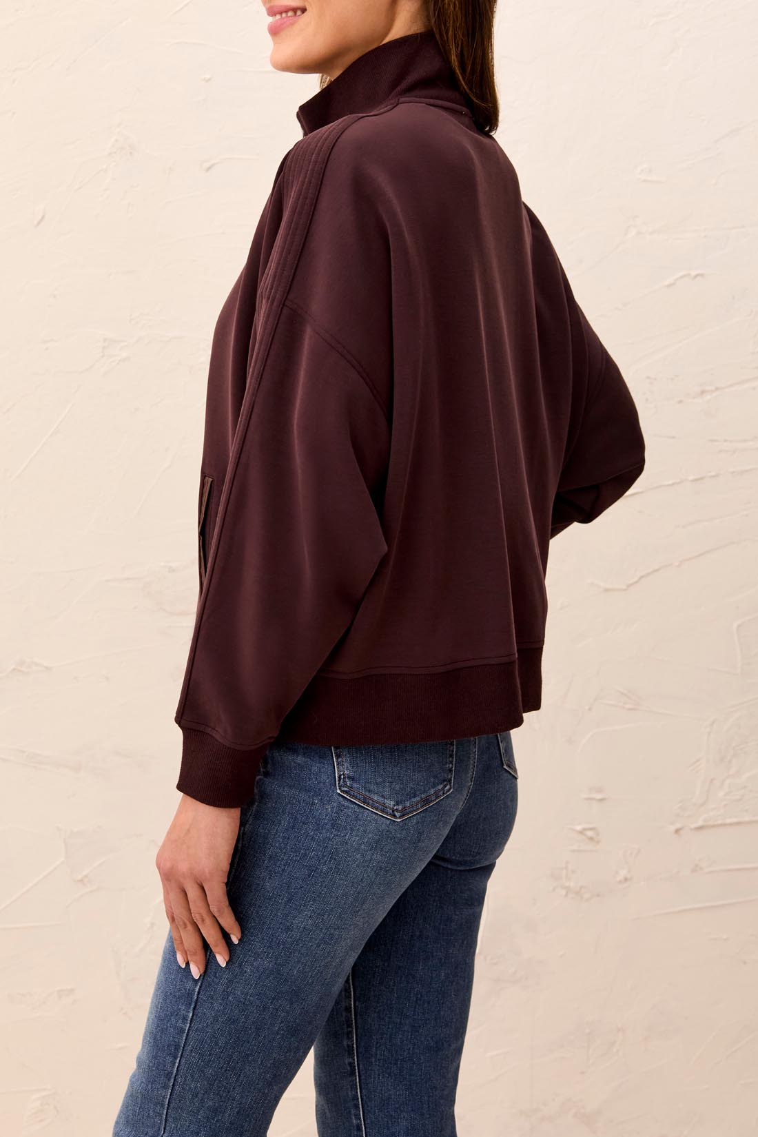 Tribal Knit Bomber w/PU Trims & Fancy Detail Saddlebrown 62940-5032-1297