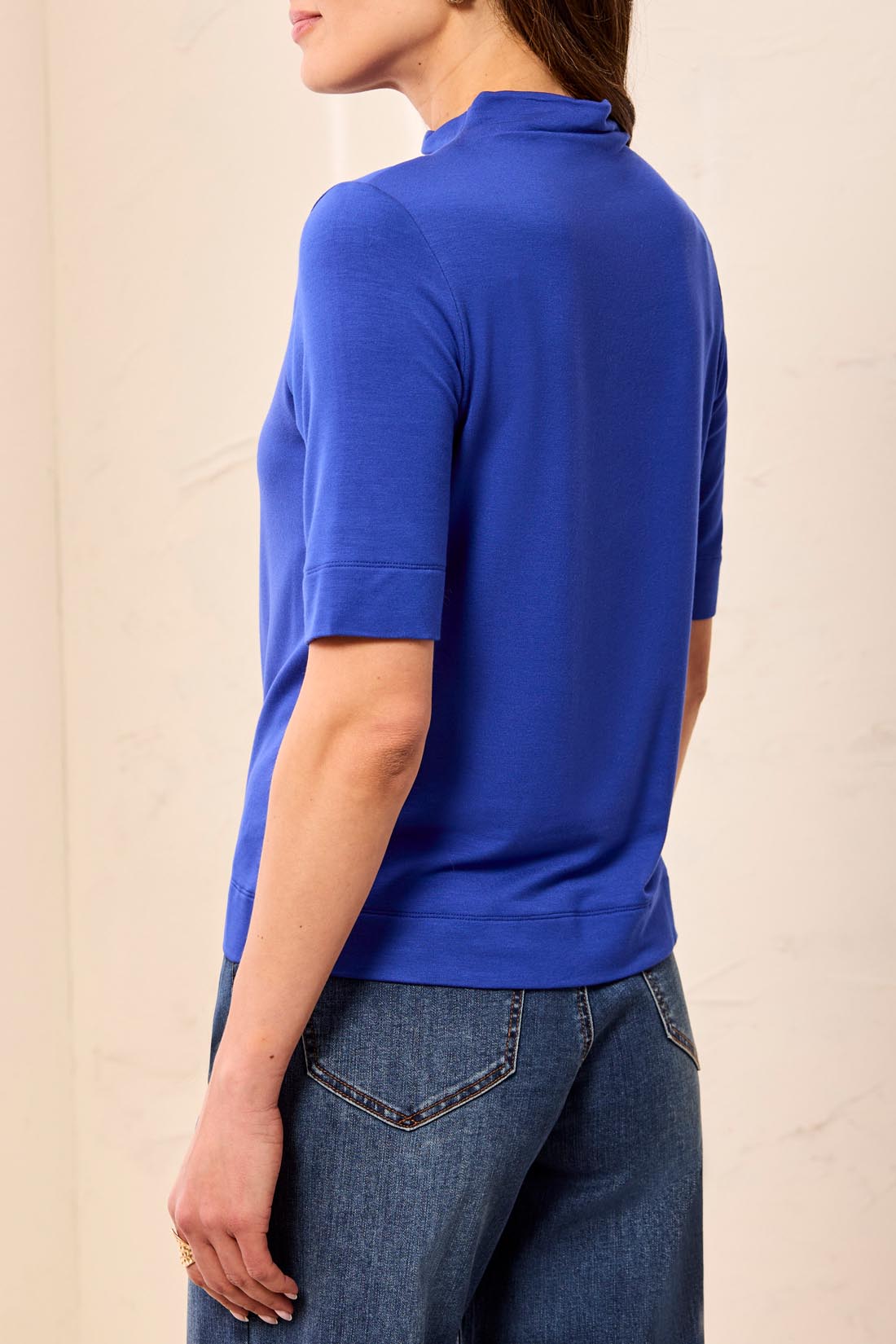 Tribal Funnel Neck Elbow Sleeve Knit Top Electric Blue  63000-2422-1991