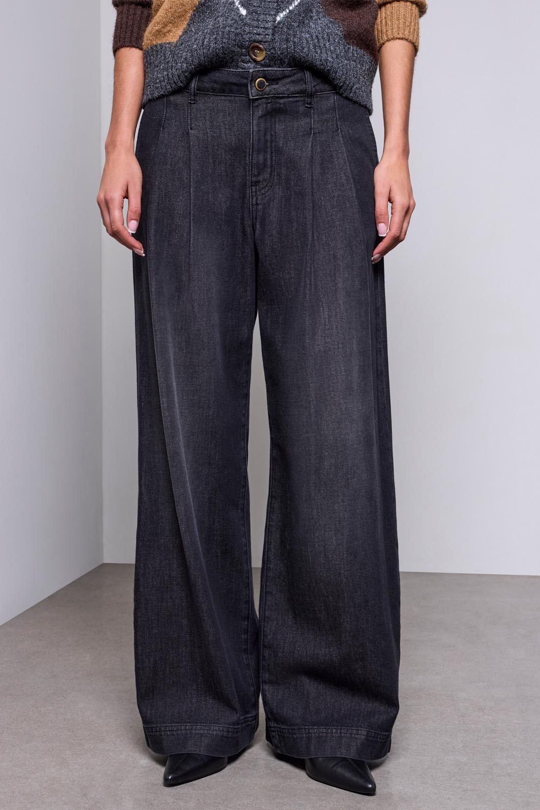 Tribal Brooke Pleated Wide Denim Jeans FilmNoir 63060-1120-3382