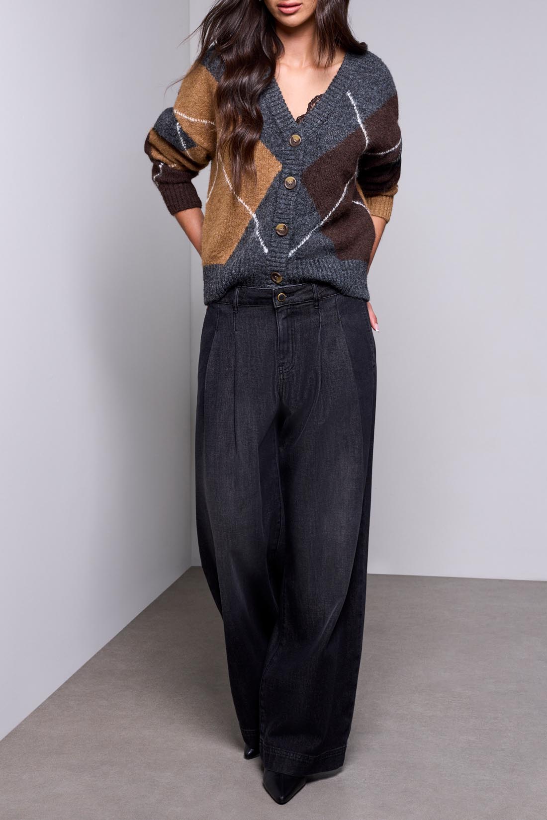 Tribal Brooke Pleated Wide Denim Jeans FilmNoir 63060-1120-3382