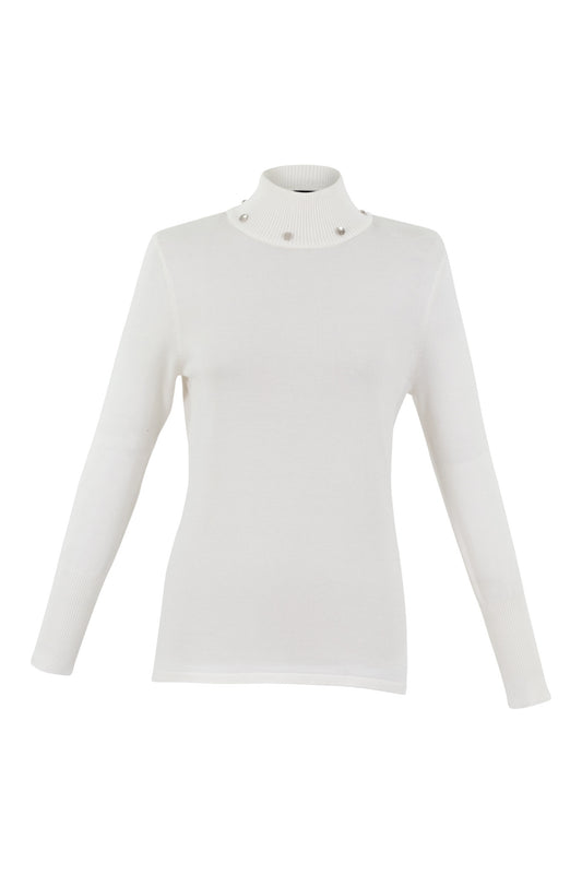Marble Turtleneck Sweater w/Button Detail Ivory 6316-104