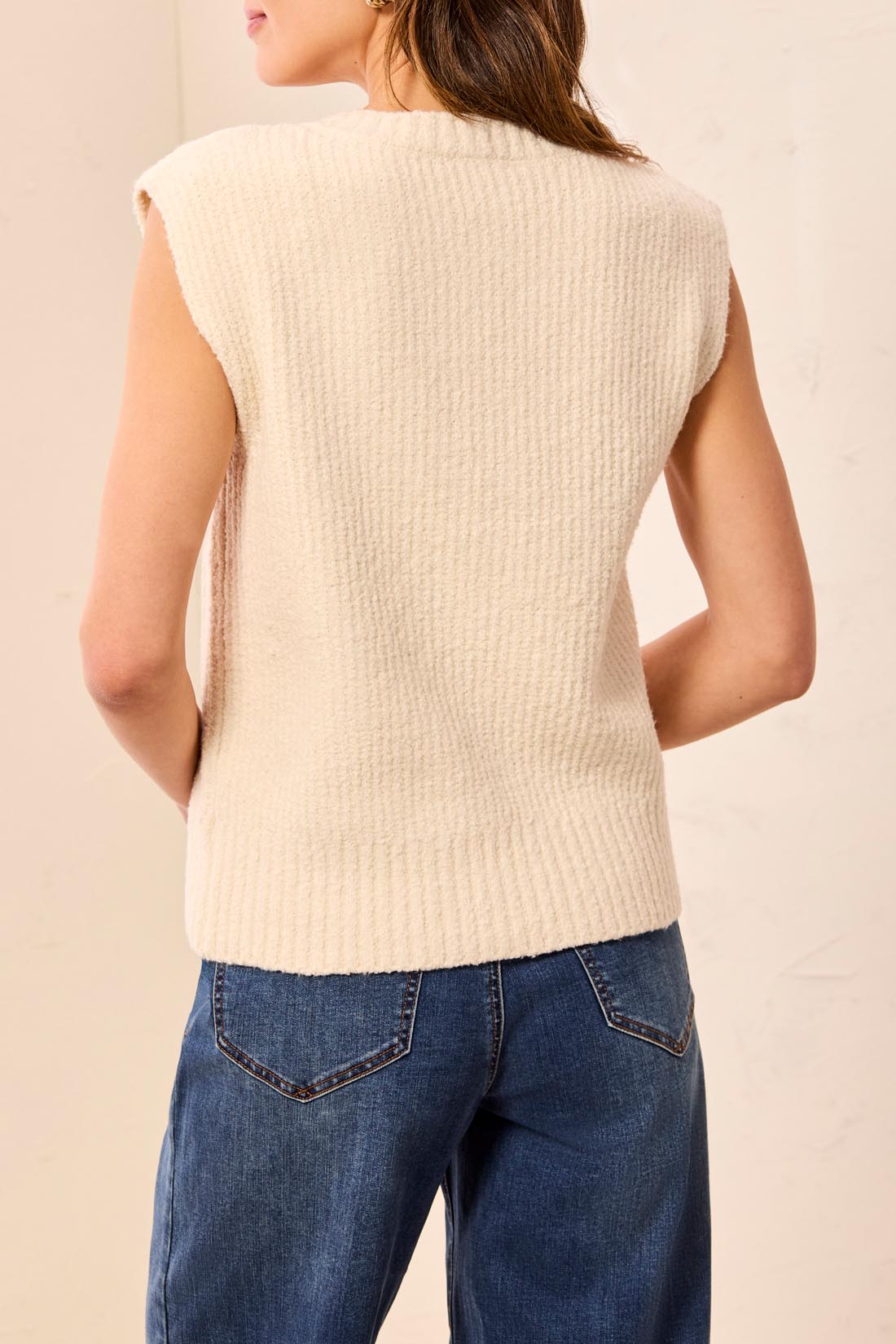 Tribal Split Crew Neck Sweater Vest Cream 63160-5611-0026