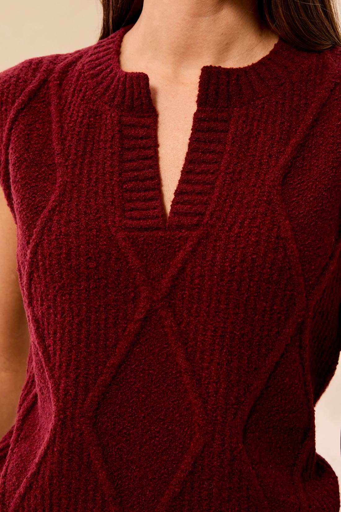 Tribal Split Crew Neck Sweater Vest Cherry Lacquer 63160-5611-2542