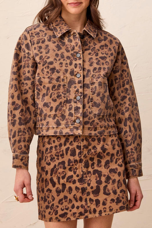 Tribal Printed Crop Denim Jacket Leopard 63300-4744P-2650