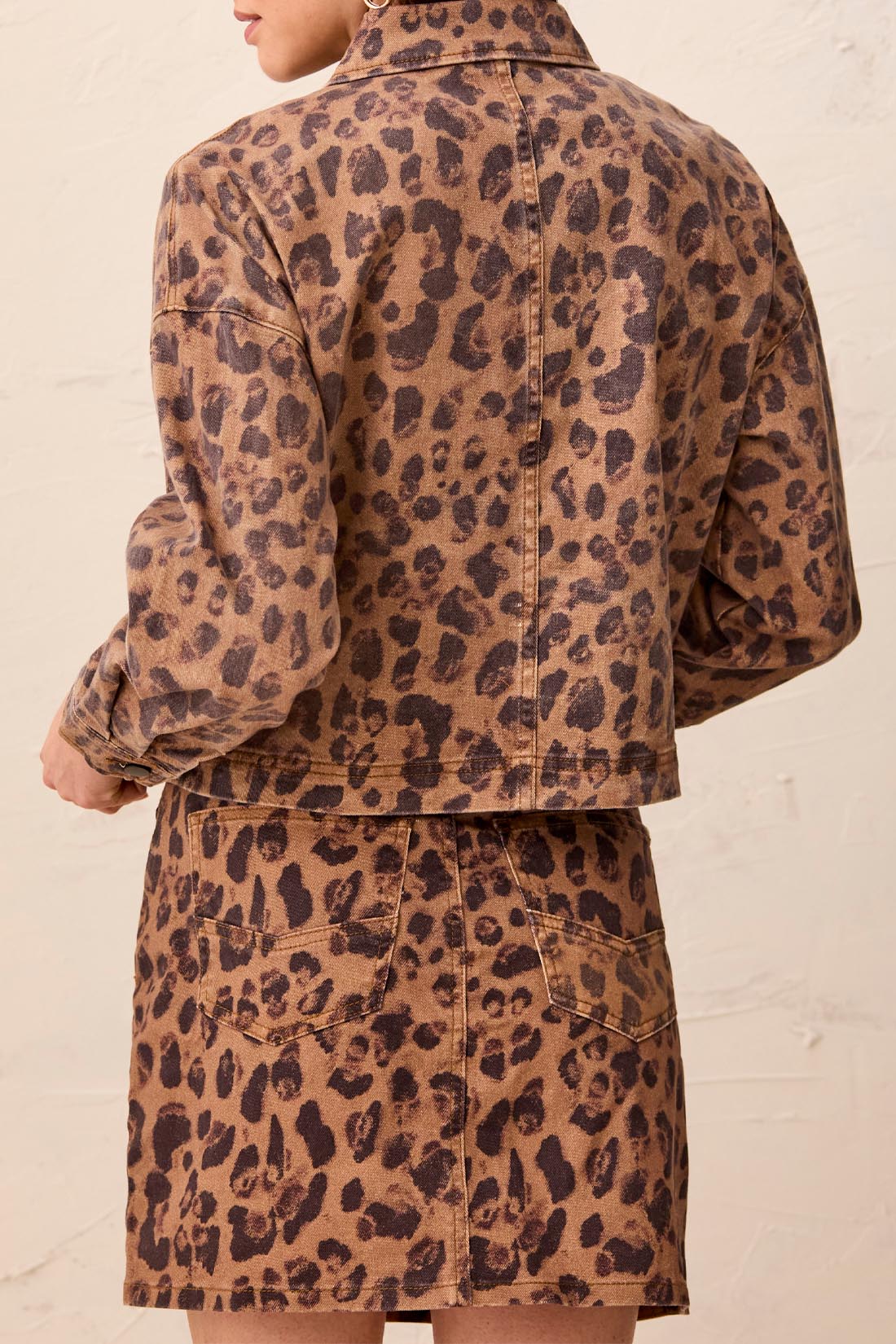Tribal Printed Crop Denim Jacket Leopard 63300-4744P-2650
