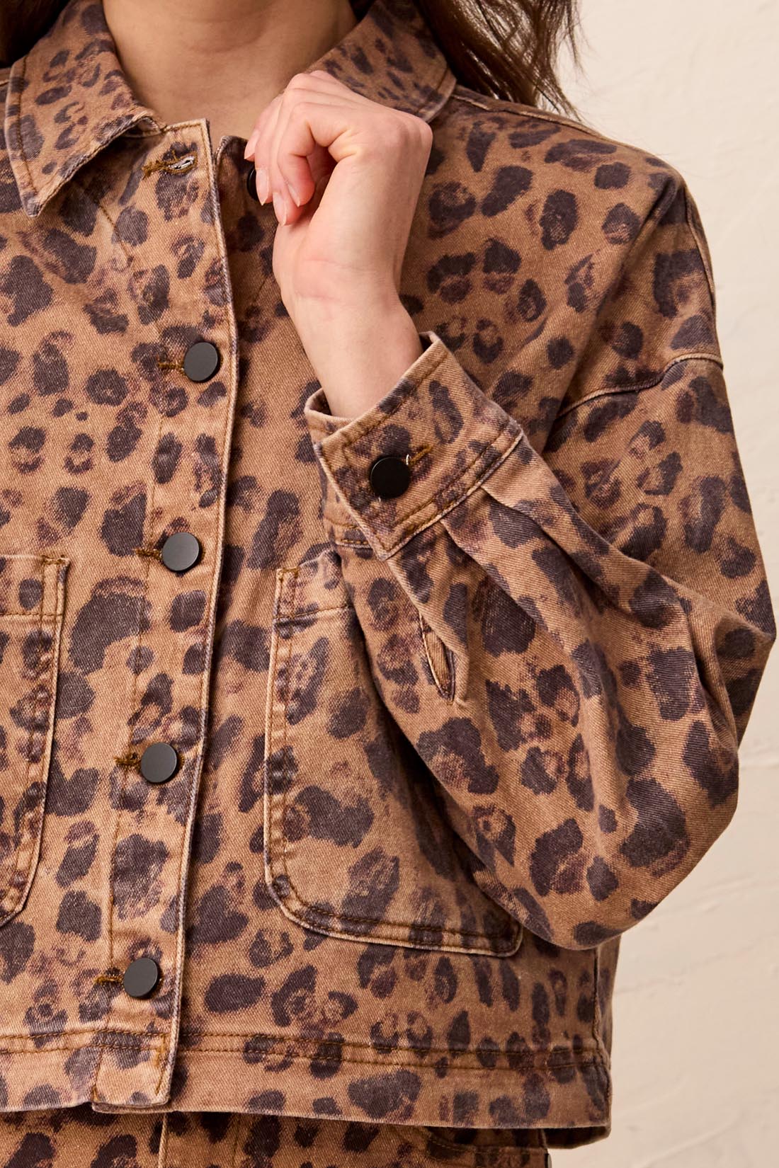 Tribal Printed Crop Denim Jacket Leopard 63300-4744P-2650