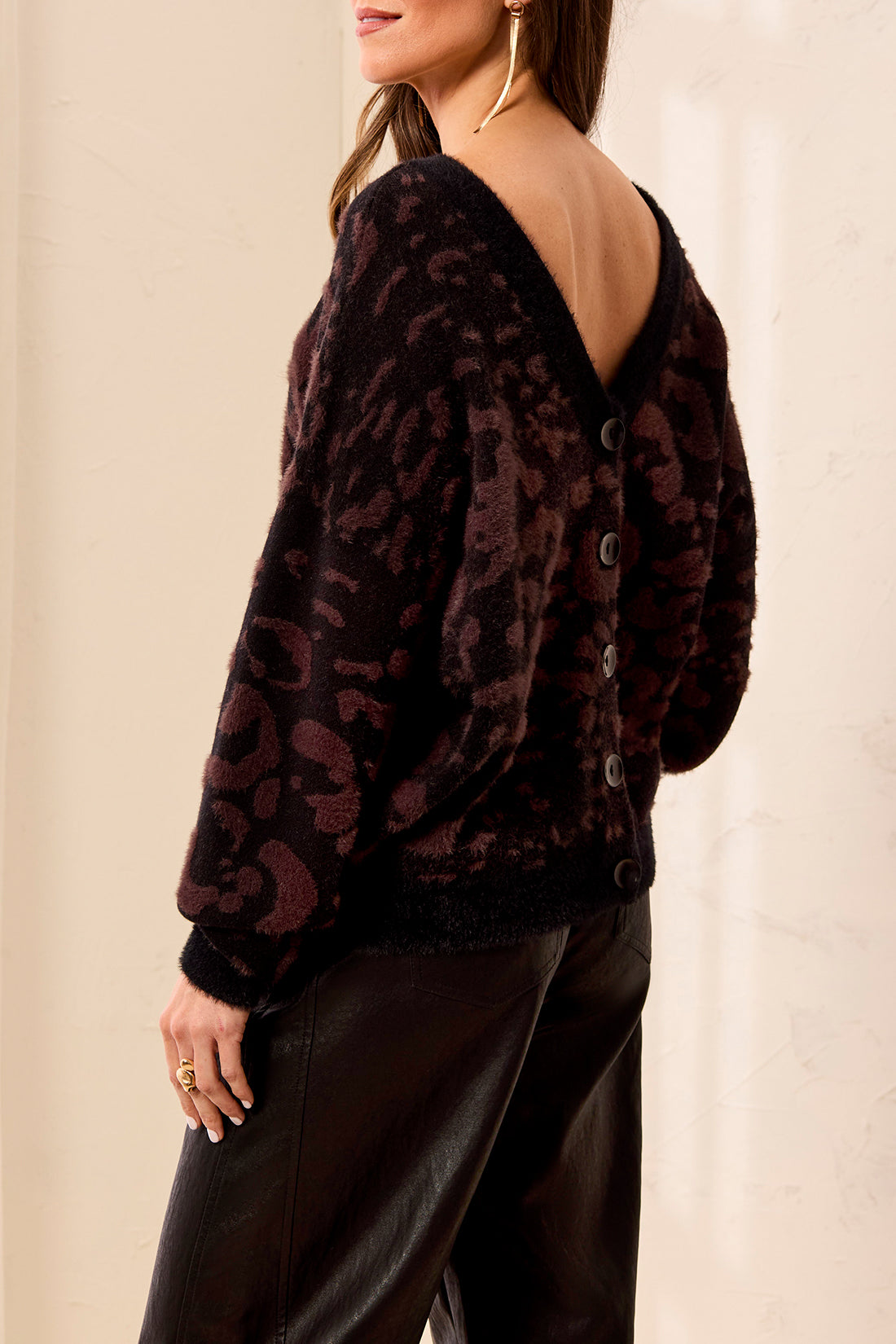 Tribal Wear 2 Ways Jacquard Sweater/Cardigan Saddlebrown 63420-4857-1297