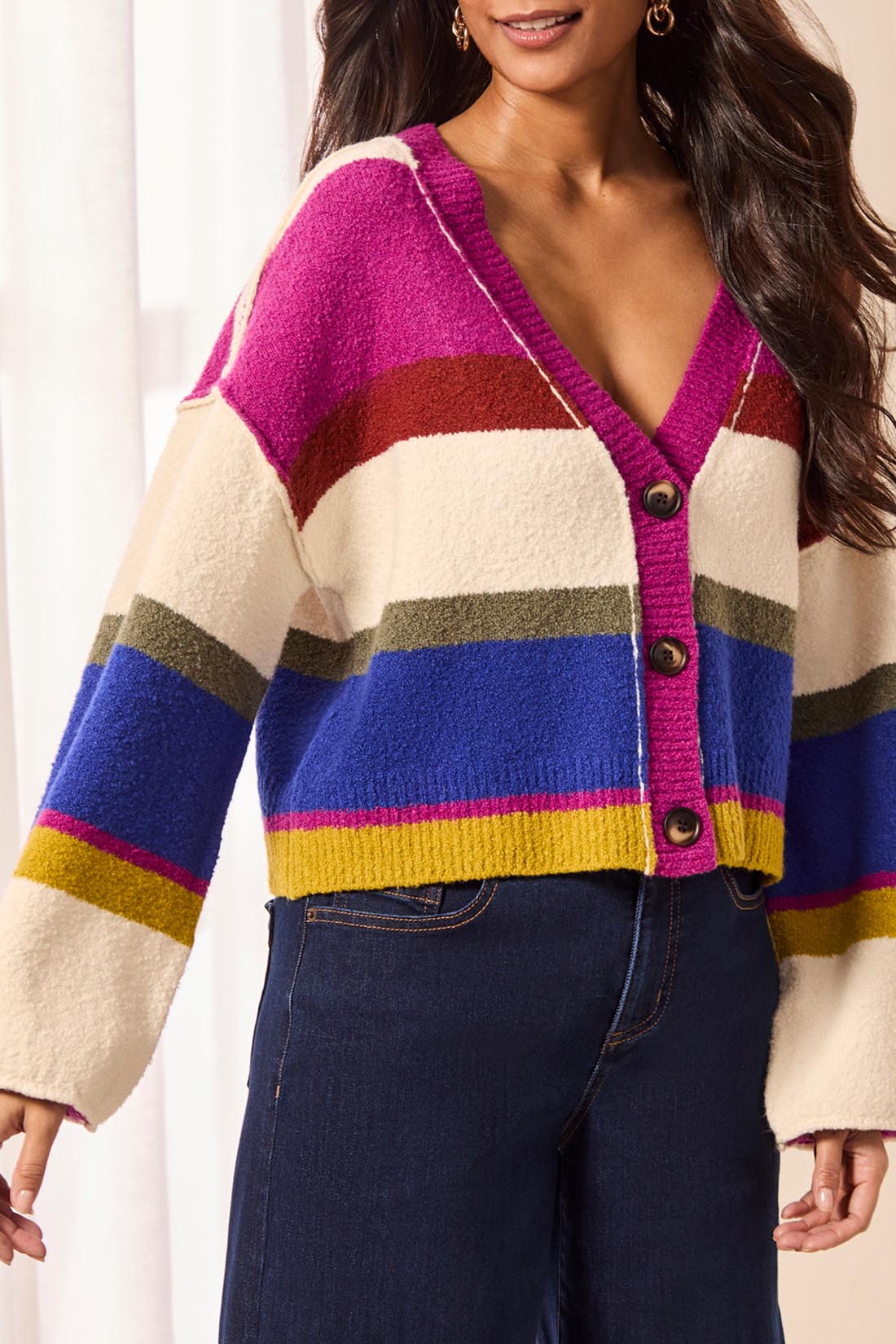 Tribal Puff Sleeve Sweater Cardigan Cream Multi 63450-5611-1895