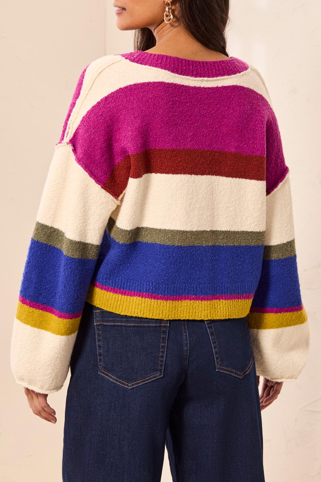 Tribal Puff Sleeve Sweater Cardigan Cream Multi 63450-5611-1895